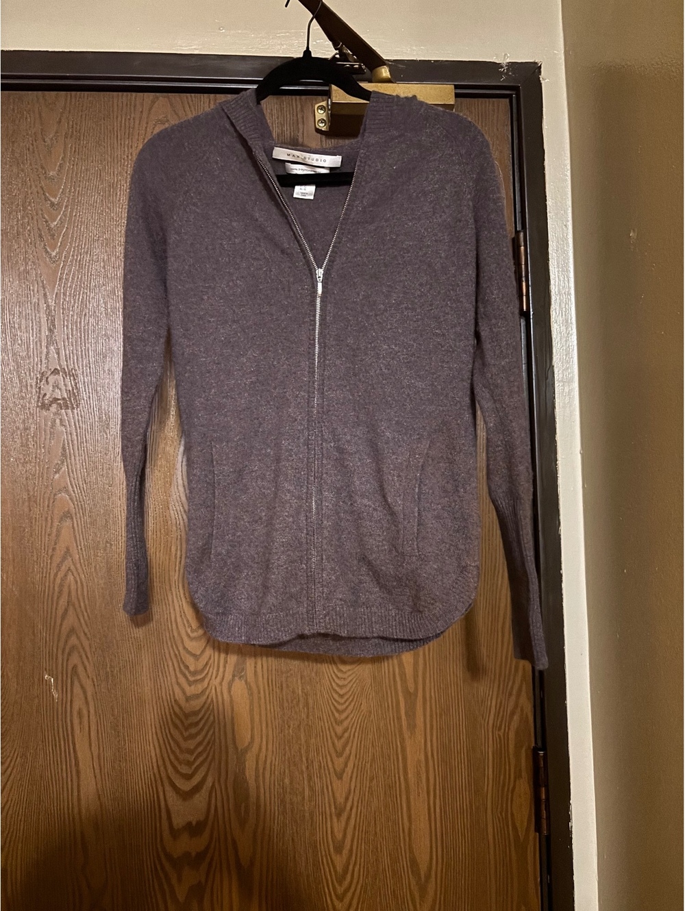 Purple/ Gray Cashmere Zip-Up Cardigan Sweater